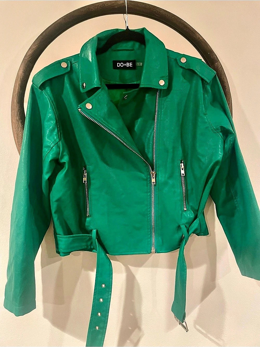 Do+Be Green Faux Leather Moto Jacket Size Large NWT